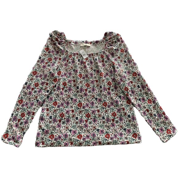 NWT LOFT Womens' Floral & Ladybug Print Bloom Smocked Square Neck Top Sz L - Picture 6 of 9